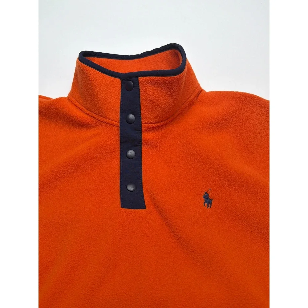 Polo Ralph‎ Lauren Men Orange Fleece Snap Neck Pullover Sweater Large